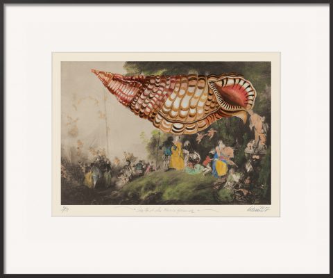 Das Fest der Muschelfreunde ist eine Surreale Malereicollage auf einem Gemälde von Antoine Watteau