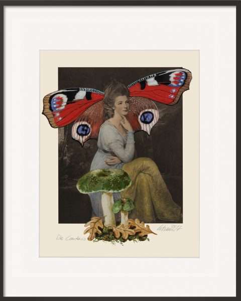 Heliogravüre Die Countess von Thomas Gatzemeier – Frau mit Schmetterlingsflügel und Pilz als symbolische Kunstcollage.