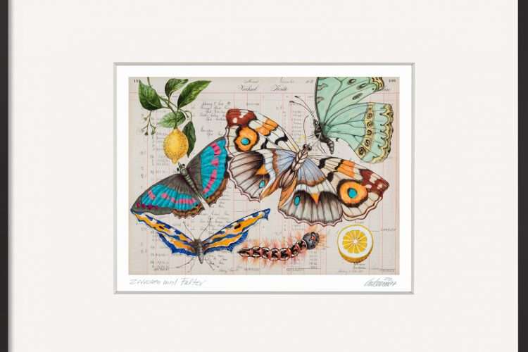Geschenk für eine Freundin – Kunstwerk mit Zitronen und Schmetterlingen von Thomas Gatzemeier ein kleines Juwel.
