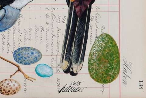 Dieses Detail der Grafik Osterspaziergang zeigt eines der Eier und die Signatur des Künstlers