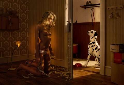 Horst Kistner Postkarten Bad manners mit nackter Frau und Dalmatiener