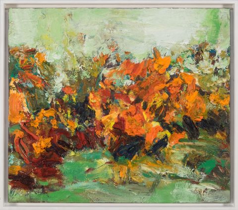 Das Landschaftsgemälde von Torsten Ueschner Landschaft Orange Nr.286 ist eine sommerliche Explosion der Farben.