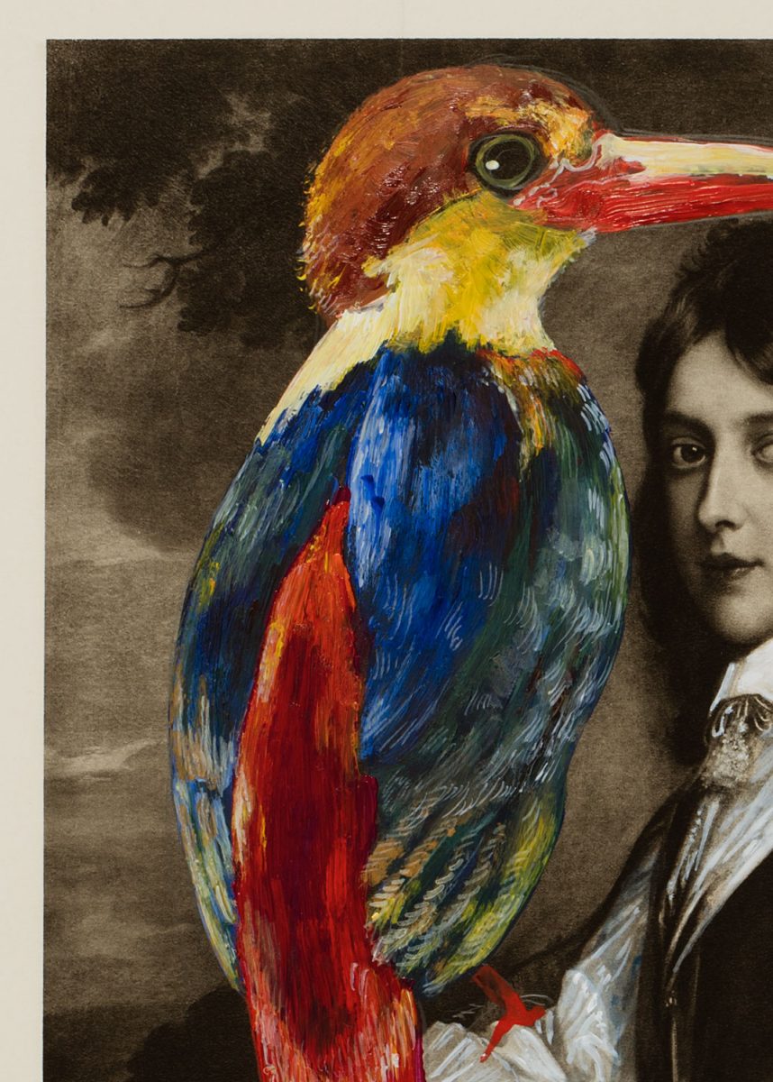 Das Detail von Thomas Gatzemeier der Print zeigt den Bunten Vogel der bei dem Prinz auf der Schulter sitzt.