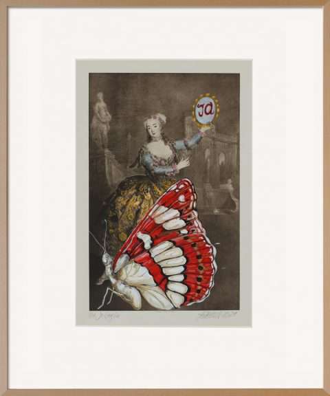 Die Ja-Sagerin Thomas Gatzemeier von 2021 in der Technik Acryl auf Heliogravüre 36,5 x 23 cm mit Holzrahen