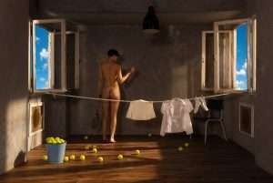 Horst Kistner Kunst Postkarte Fifteen Love ist sinnlich. Sie zeigt eine nackte Tennisspielerin. Eine Postkarte für Tennisspieler.