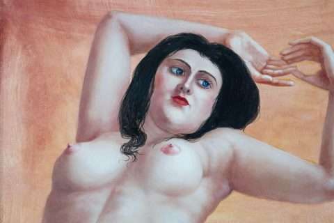 Thomas Gatzemeier Eva als Putte Detail 2 zeigt im Detail die Art der Lasurmalerei die in dünnsten Schichten aufgetragen wurde.