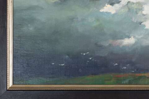 Gatzemeier Vögel fliehen dem Sturm ein Detail mit Vögeln und der Rahmenkante.