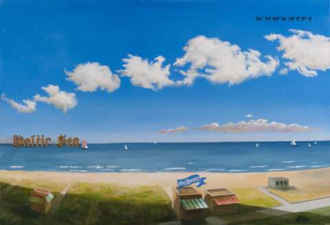 Das Gemälde von Thomas Gatzemeier Baltic Sea 9 aus dem Jahr 2012 int in Öl auf Leinwand gemalt und hat die Größe von 55 x 80 cm. In feiner, traditioneller und exakter Manier malte der Künstler dieses Seestück mit einem Anklang an den Surrealismus.