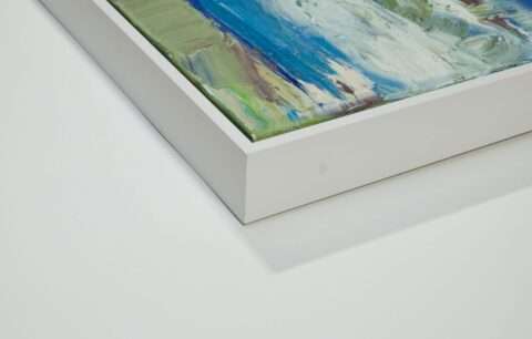 Die Aufnahme von dem Gemälde Torsten Ueschner Nr. 314 zeigt die Rahmenansicht des Schattenfugenrahmens von der Seite