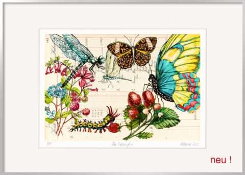 Thomas Gatzemeier Das Erdbeerfest ist eine sehr farbige Grafik mit Insekten und Erdbeeren die gute Laune macht. Denn die Schönheit seiner Naturdarstellungen beeinflussen die Stimmung des Menschen.