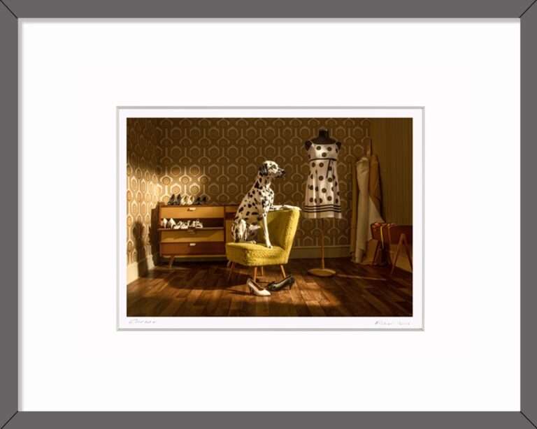 Die subtile Spiegelung des Musters des Dalmatiners verstärkt die visuelle Harmonie des Bildes und fügt eine zusätzliche Dimension von Eleganz hinzu. Dieses Kunst Geschenk mit Dalmatiner passt in jedes Zimmer. Insbesondere in Ihr Schlafzimmer.