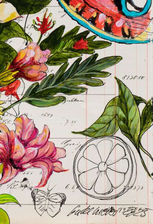 Auf diesem Detail der Arbeit von Thomas Gatzemeier mit dem Titel Hibiskus ist die originale Signatur des Künstlers zu sehen.