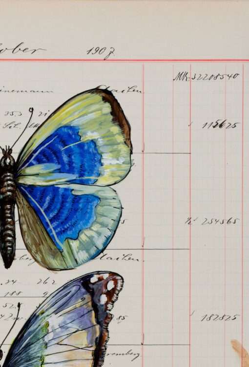 Auf dem Detail 2 des Schmetterlingsbildes von Thomas Gatzemeier Insecta Poetica 8 sieht man die Feinheit der Malerrei.