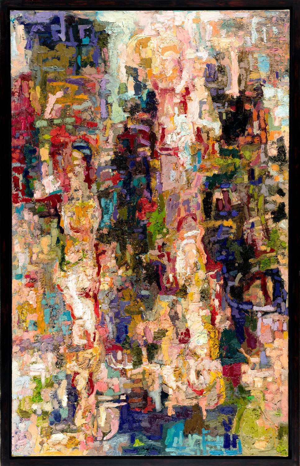 Die linke Seitentafel des Triptychons „Die Argonauten“ von Thomas Gatzemeier zeigt eine expressive, abstrahierte Figurenkomposition in leuchtenden Farben.